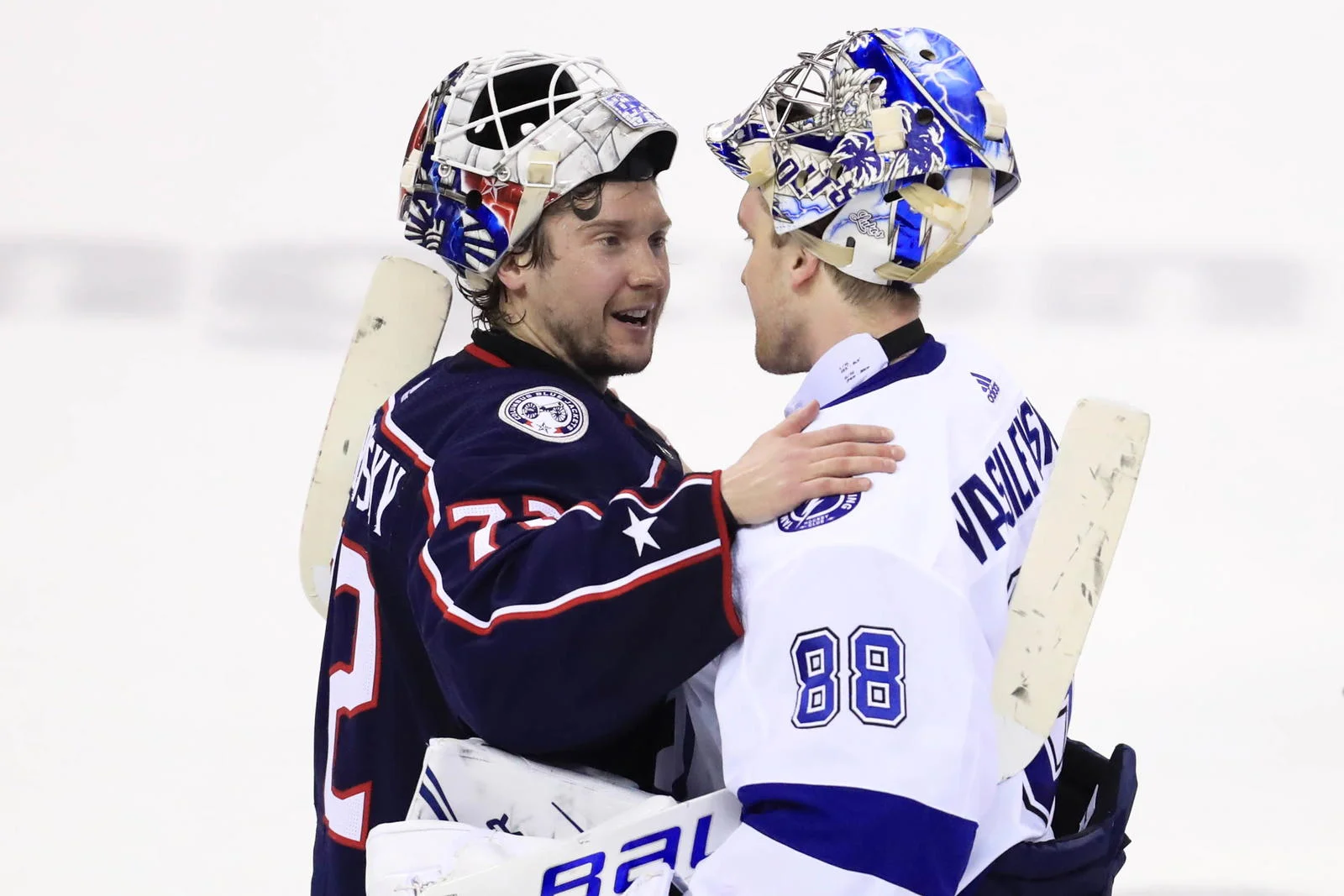Since their series in 2019, Sergei Bobrovsky and Andrei Vasilevskiy have won the Stanley Cup twice each. (Aaron Doster-Imagn Images)