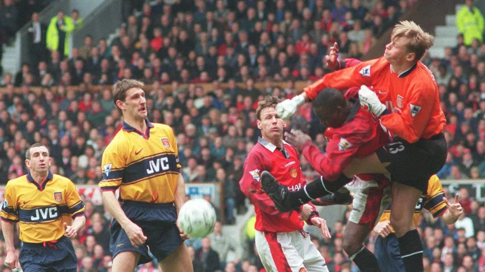 Manninger denies Andy Cole at Old Trafford.
