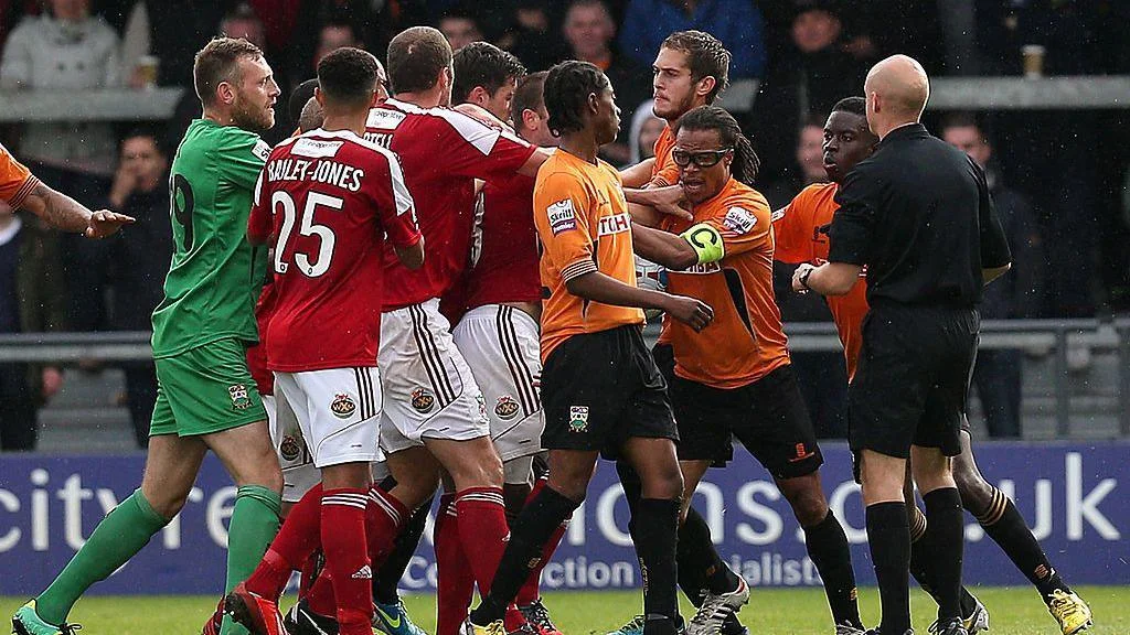 Edgar Davids is sent off against Wrexham